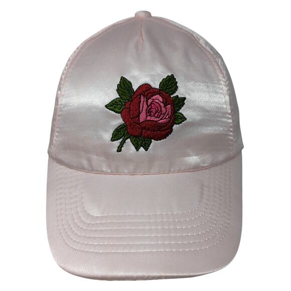 Rose Strapback Baseball Cap Pink One Size Adjustable Embroidered Vented Holes - Picture 1 of 8